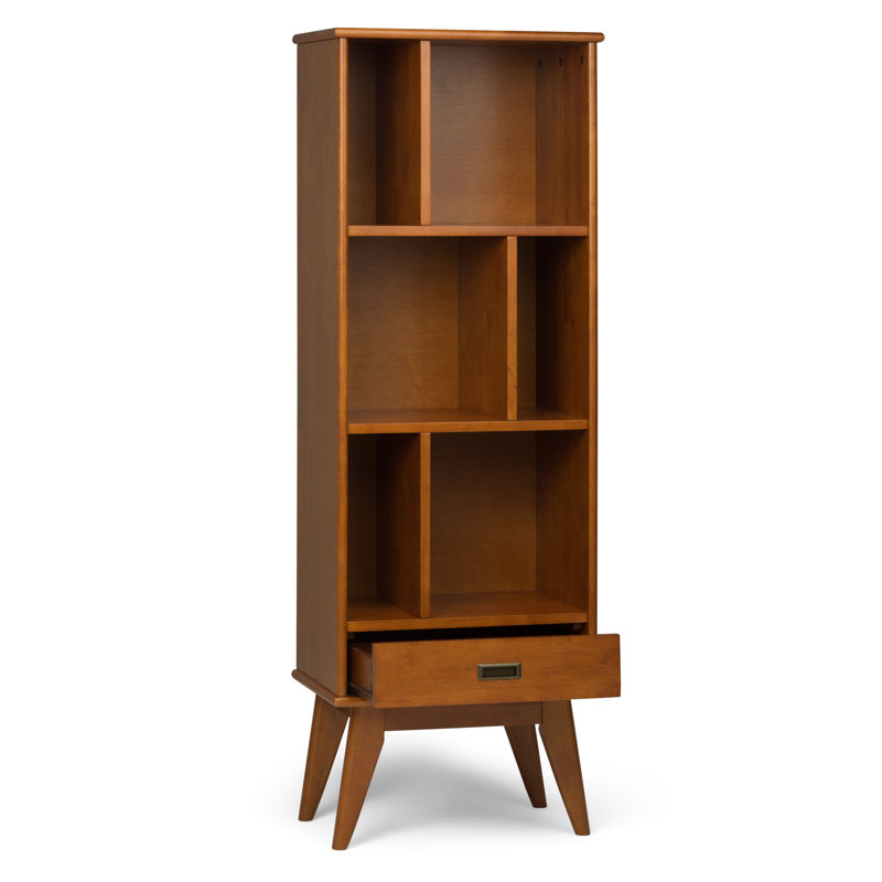 Draper Mid Century Solid Teak Brown Bookcase with Storage