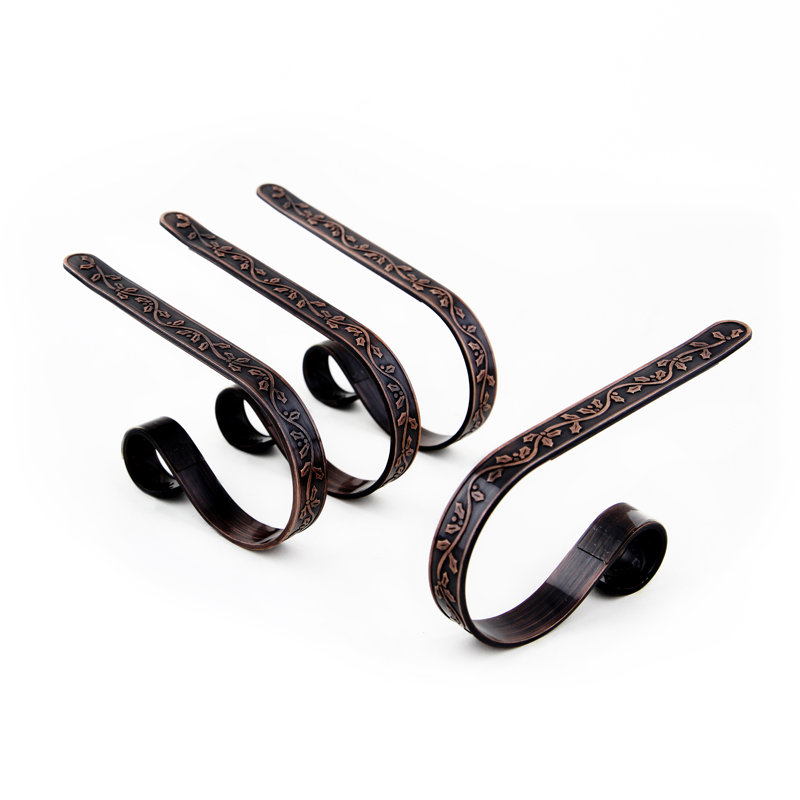 Oil-Rubbed Bronze Holly Embossed MantleClip Stocking Holders, 4-Pack
