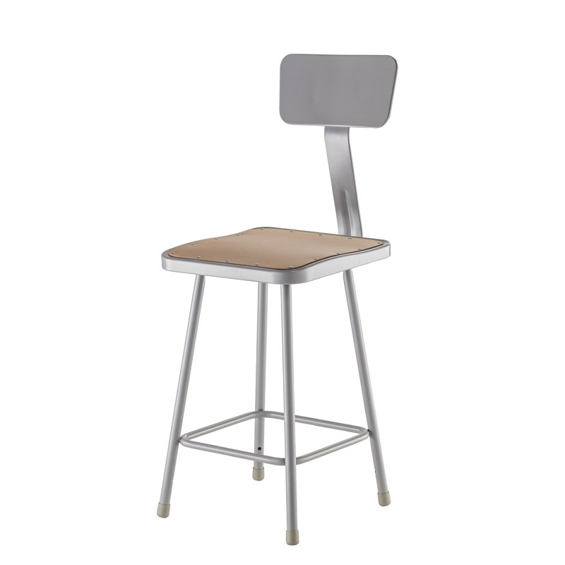 Gray 24" Metal Laboratory Stool with Backrest