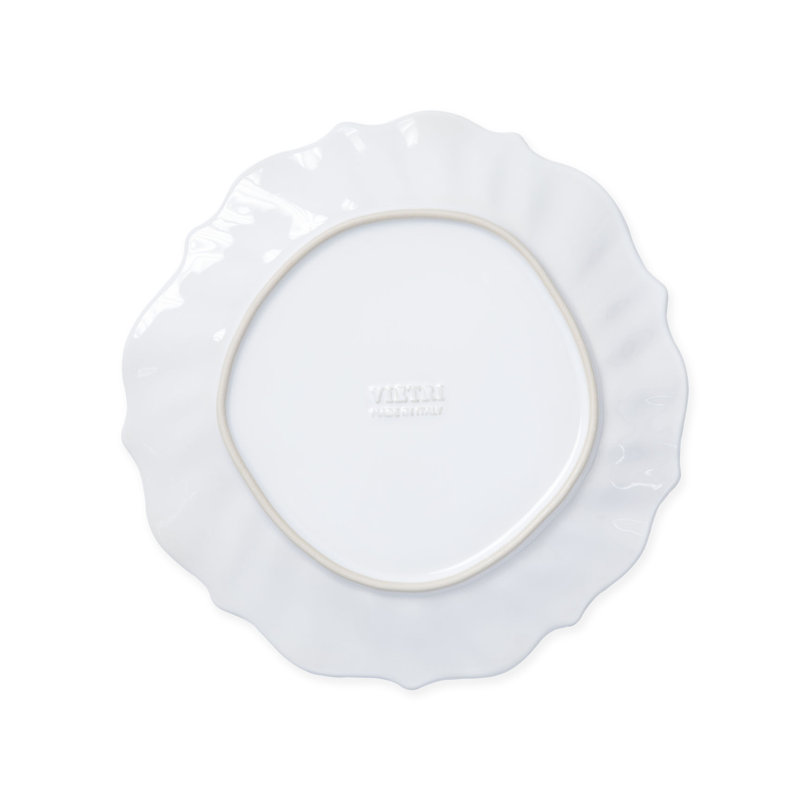 White Hand-Painted Ceramic Ruffle Dinner Plate