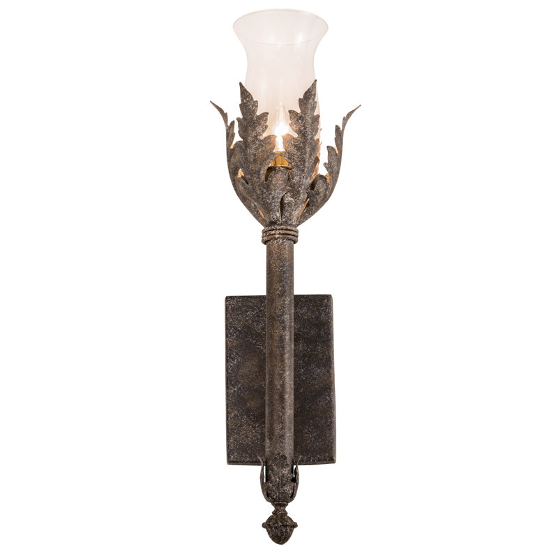 Ash Finish Glass Hurricane Wall Sconce with Faux Candlelight