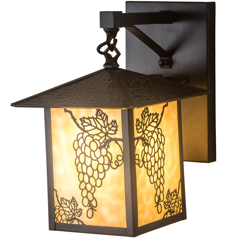 Craftsman Brown 1-Light Outdoor Wall Lantern with Beige Glass
