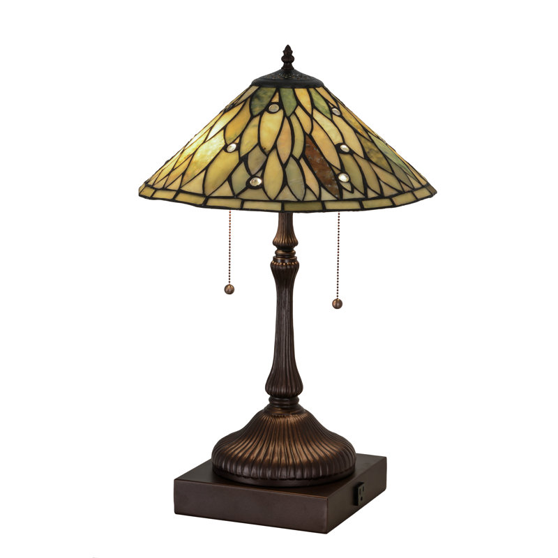 24" Mahogany Bronze Jadestone Table Lamp with Green Lens