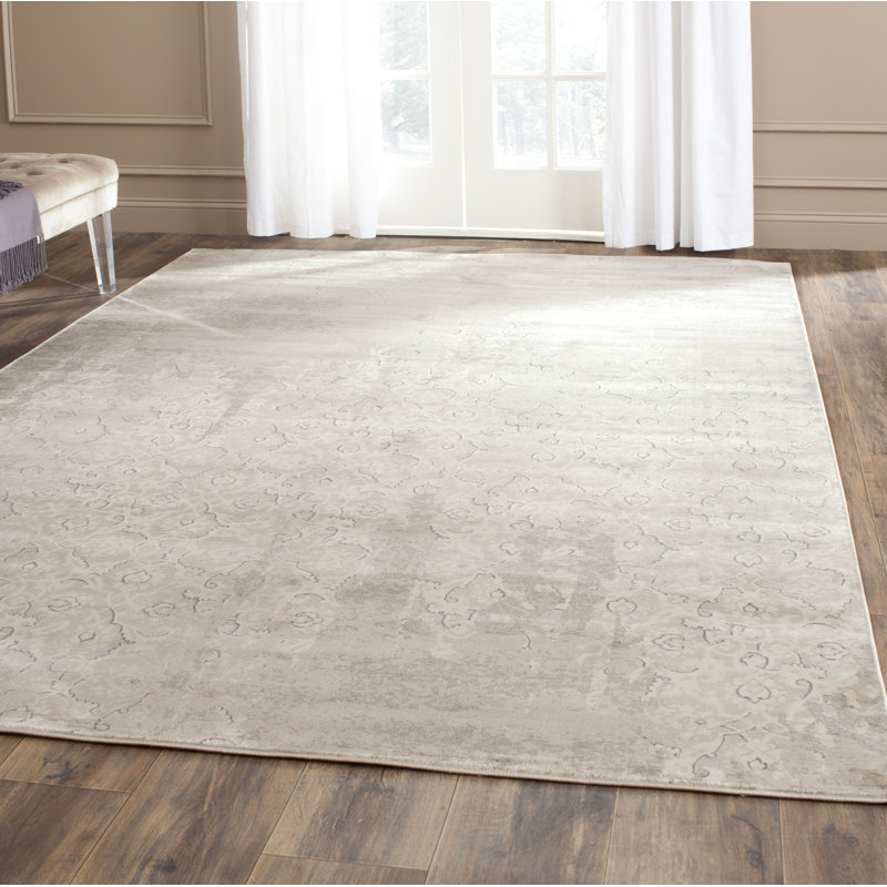 Elegant Gray and Ivory Vintage Viscose Area Rug, 4' x 5'7"