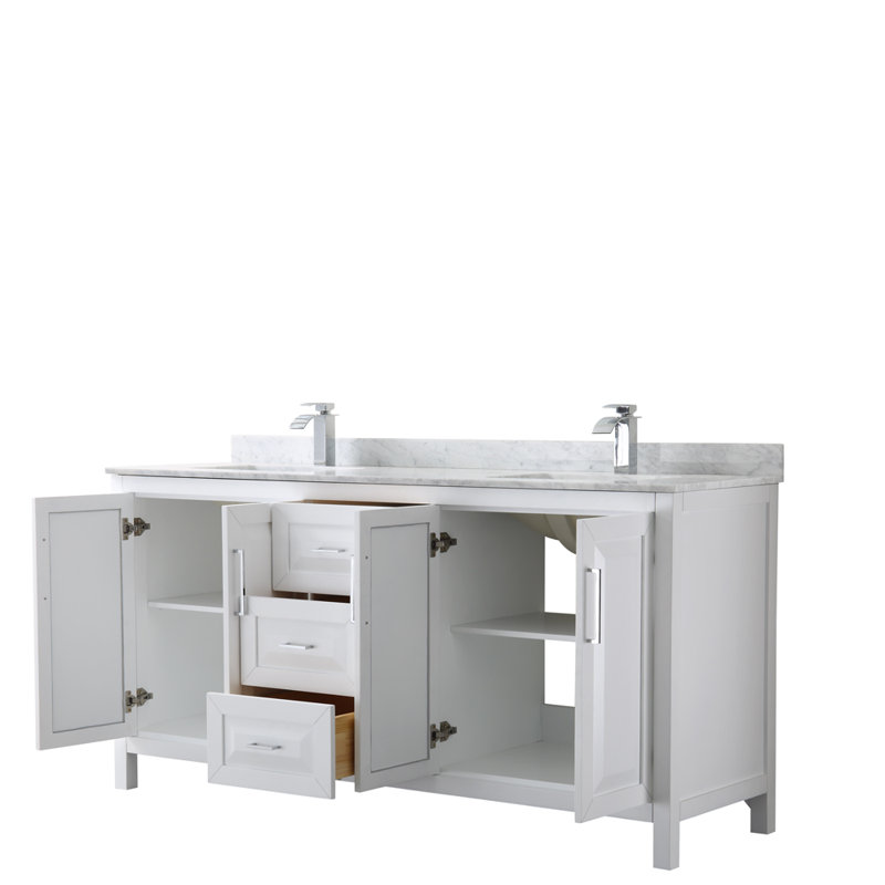 White Double Freestanding Bathroom Vanity with Marble Top
