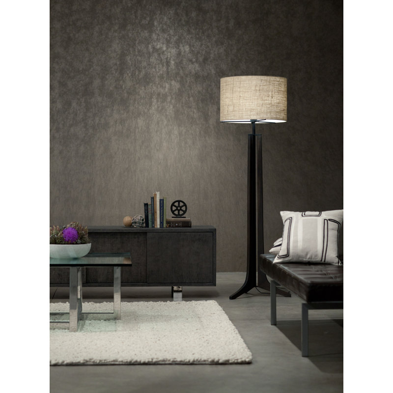 Forma 72" Brushed Aluminum & Maple LED Floor Lamp with Burlap Shade