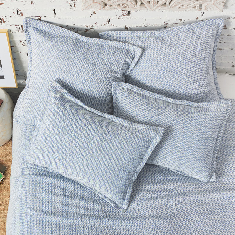 Santorini Blue Embroidered Cotton Standard Pillow Sham
