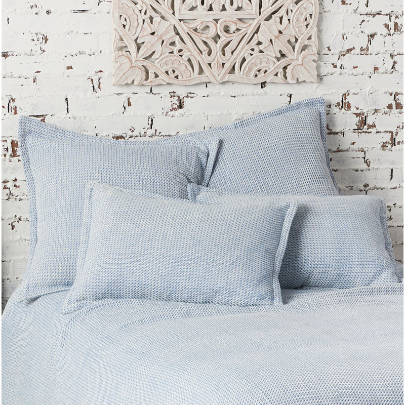 Santorini Blue Embroidered Cotton Standard Pillow Sham