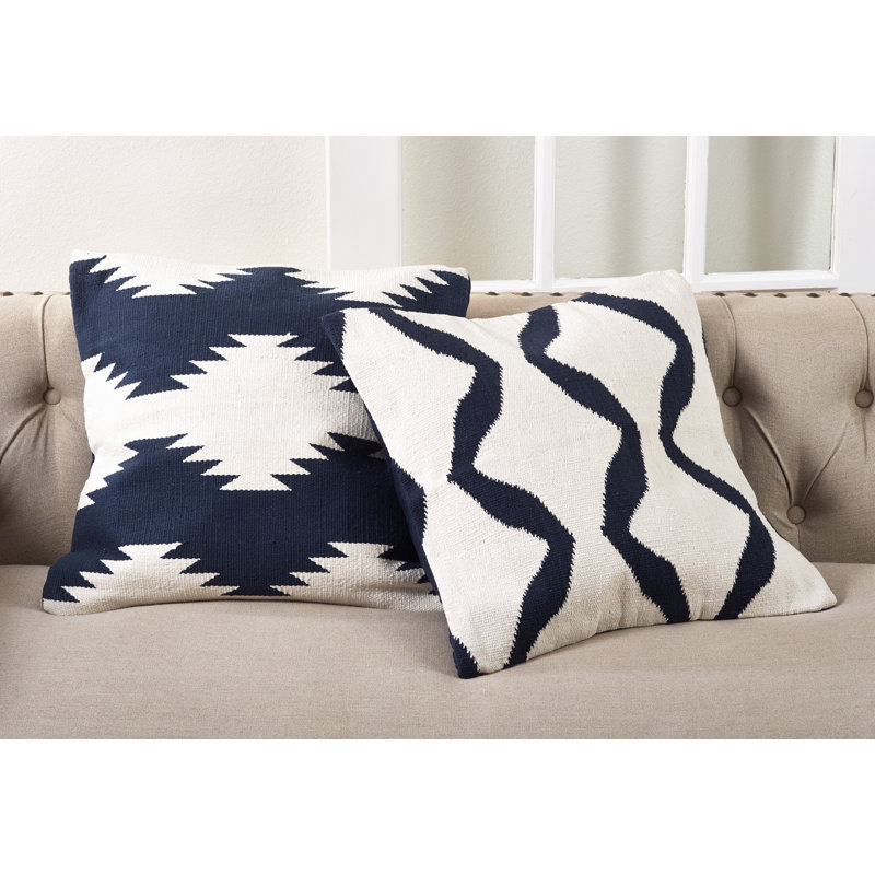 Navy Blue Embroidered Kilim Square Floor Pillow Set