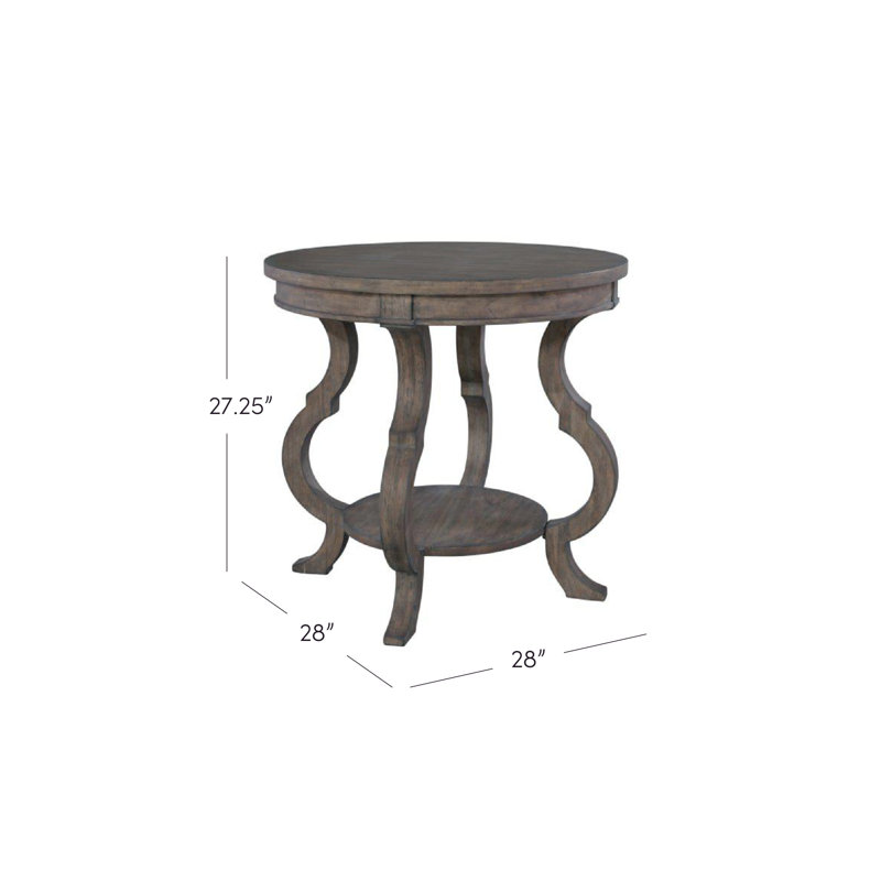Traditional Gray-Brown Round Wood & Metal End Table with Storage