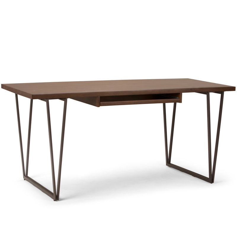 Ryder Natural Aged Brown Solid Pine Industrial Desk with Keyboard Tray