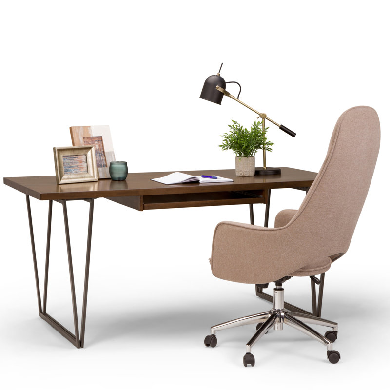 Ryder Natural Aged Brown Solid Pine Industrial Desk with Keyboard Tray