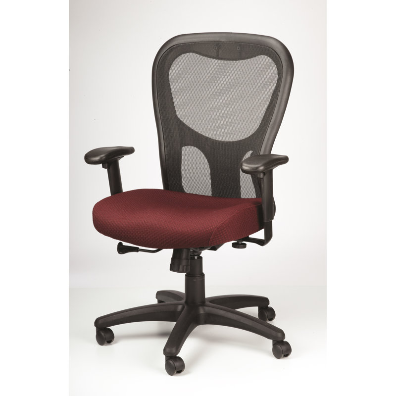 Burgundy Mesh High-Back Swivel Office Chair with Adjustable Arms