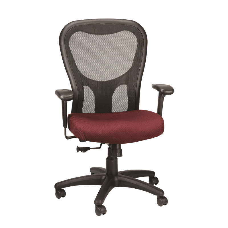 Burgundy Mesh High-Back Swivel Office Chair with Adjustable Arms