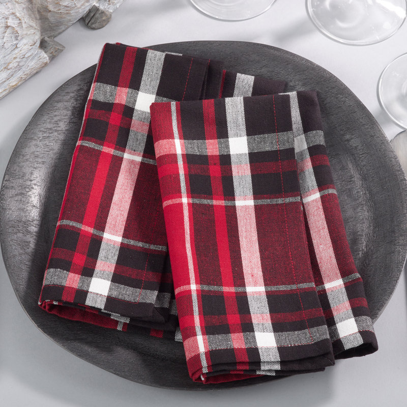 Red and Black Cotton Blend Buffalo Plaid Napkins, Set of 4