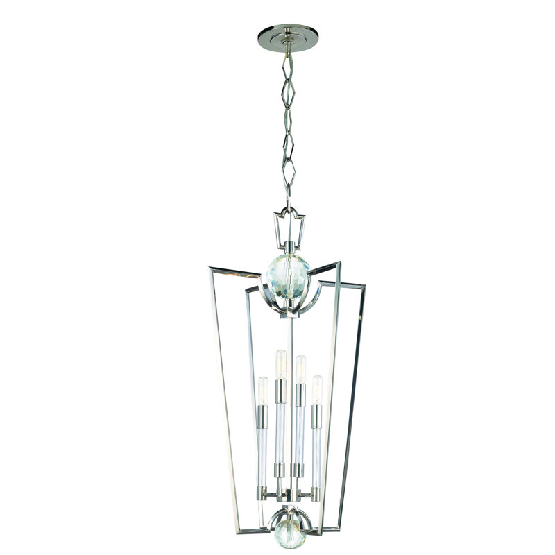 Elegant Polished Nickel 4-Light Globe Chandelier with Crystal Accents