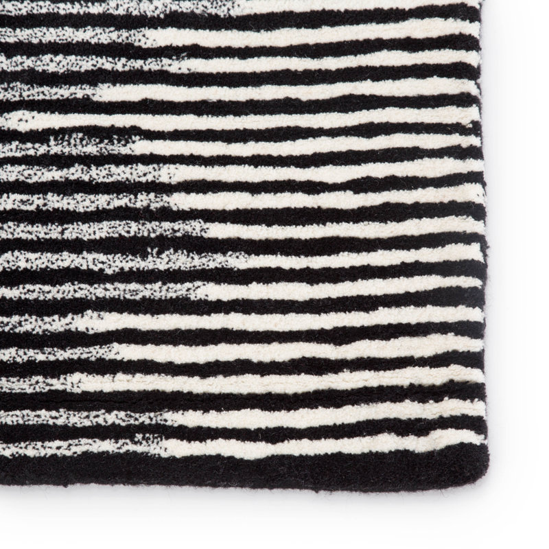 Bristol 9' x 12' Black and Cream Hand-Tufted Wool Rug