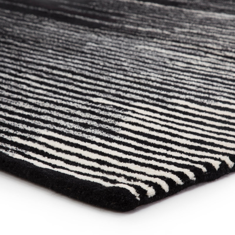 Bristol 9' x 12' Black and Cream Hand-Tufted Wool Rug