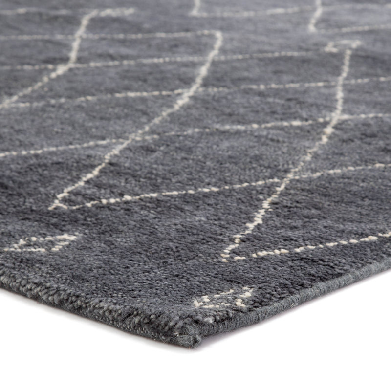 Gray and White Hand-Knotted Wool Trellis Area Rug