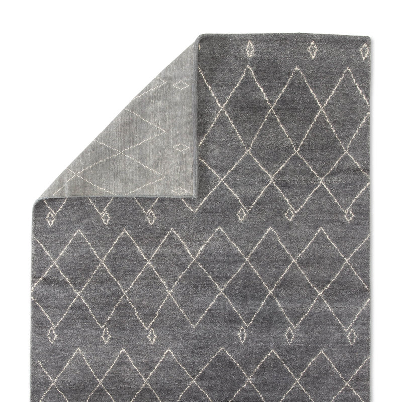 Gray and White Hand-Knotted Wool Trellis Area Rug