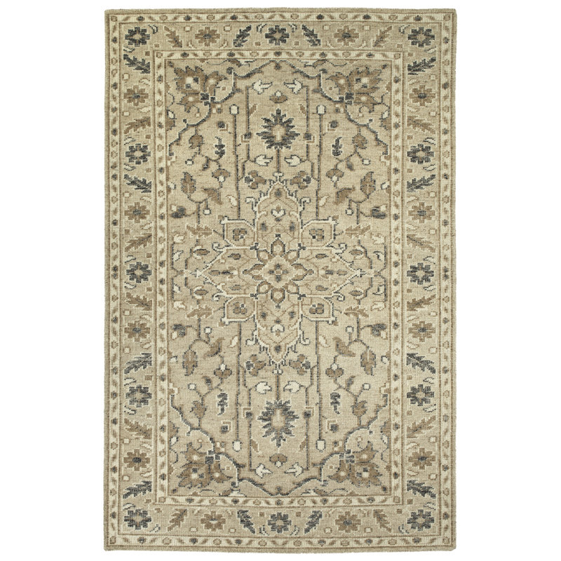 Herrera Ivory Rectangular Hand-Knotted Wool Area Rug, 3' x 5'