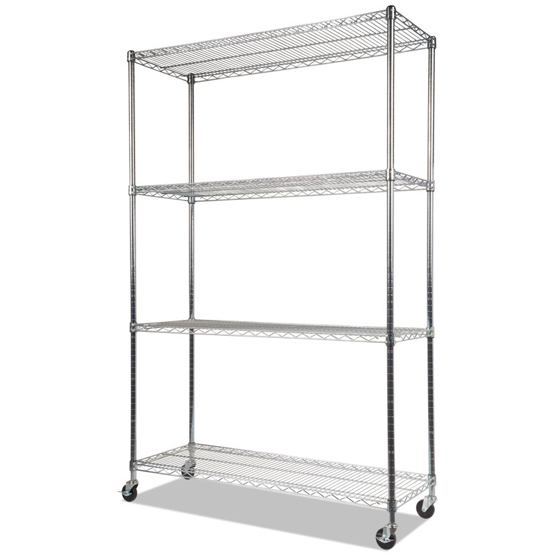 Silver Steel 4-Shelf Mobile Storage Rack with Casters