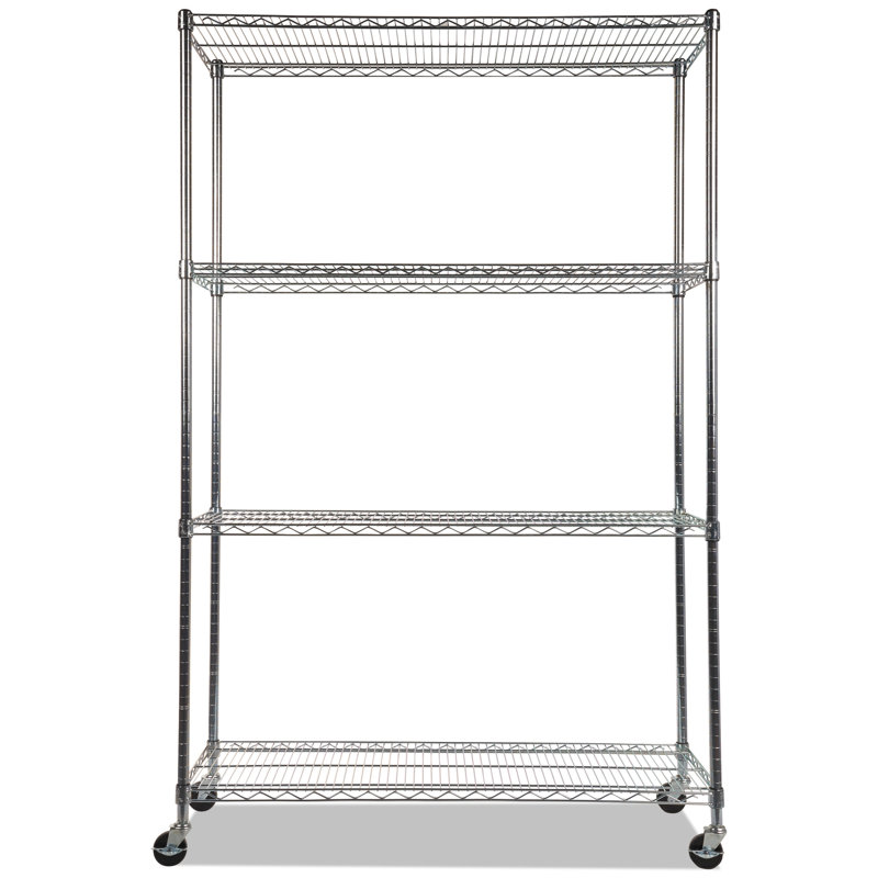 Silver Steel 4-Shelf Mobile Storage Rack with Casters