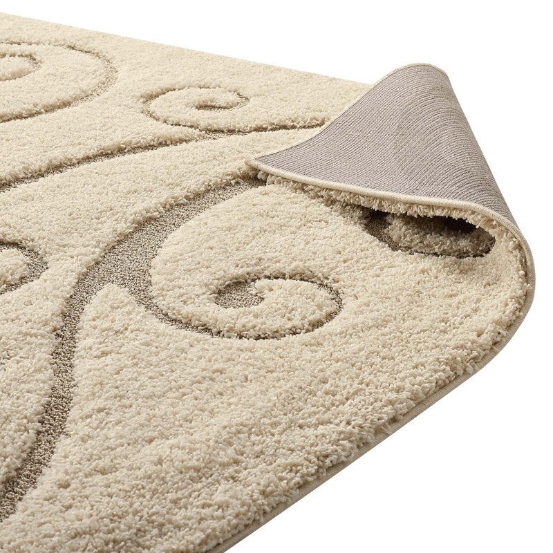 Jubilant Vine Scrolls 5'x8' Cream & Beige Easy-Care Shag Rug