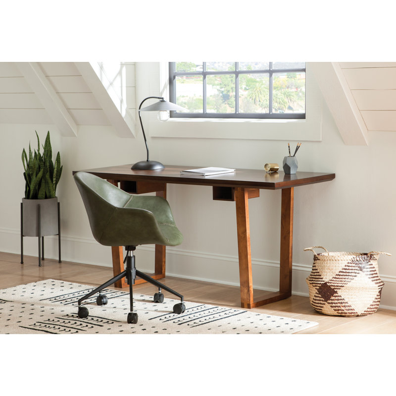 Ember Transitional Swivel Task Chair in Green Faux Leather and Black Wood