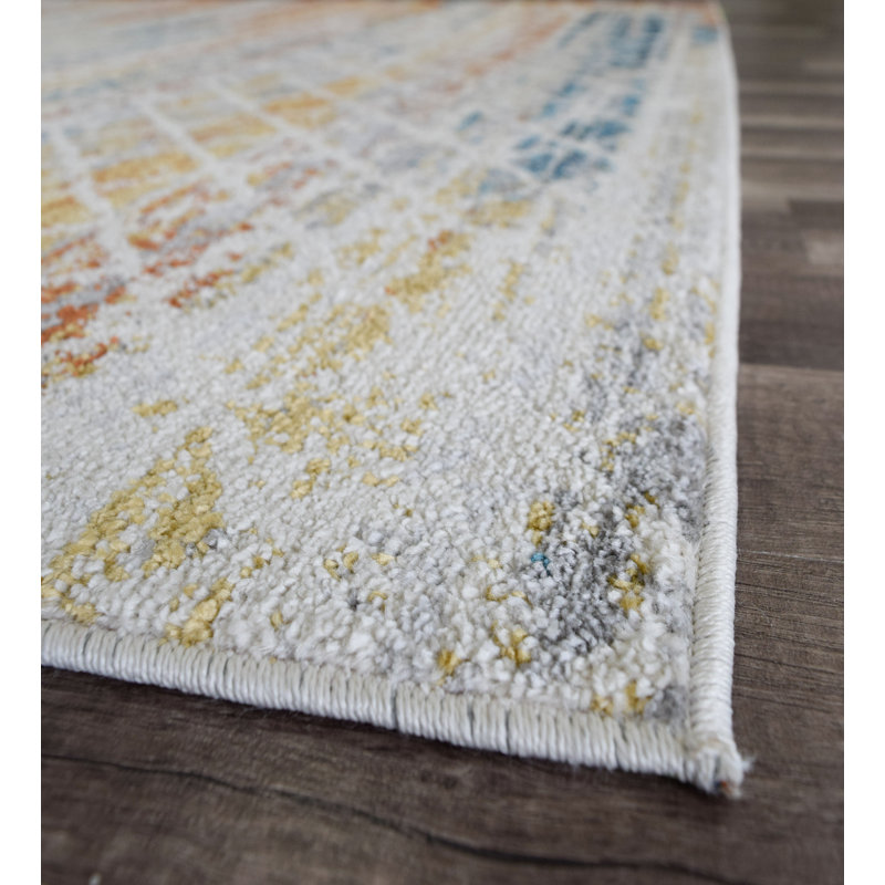 Amelie Ivory Abstract Vintage Synthetic Round Rug, 8'x10'