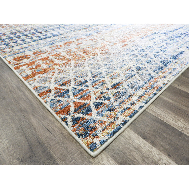 Amelie Ivory Abstract Vintage Synthetic Round Rug, 8'x10'