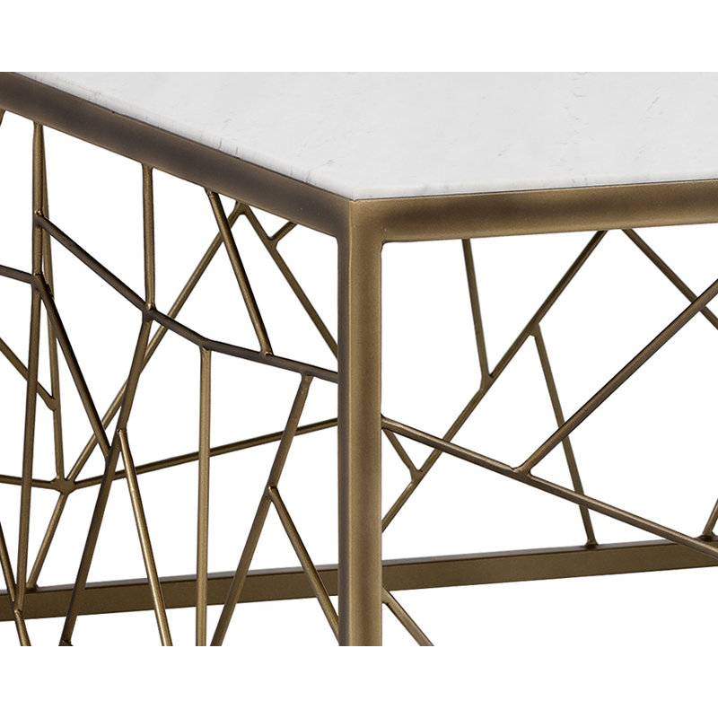 White Marble and Bronze Square Coffee Table