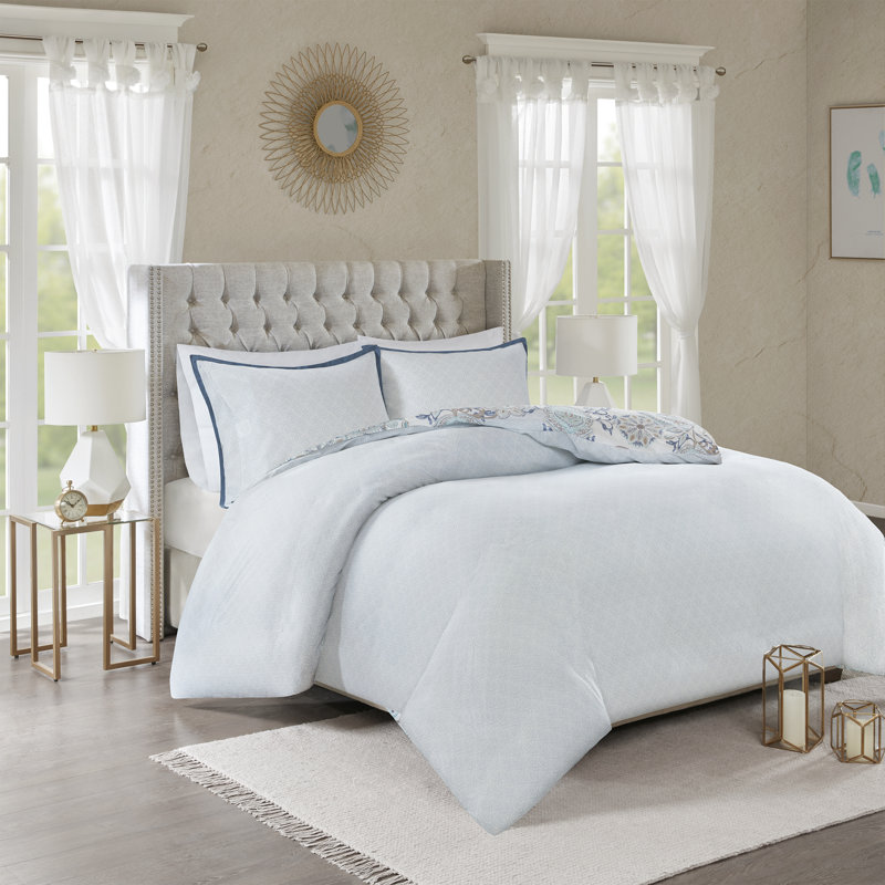 Isla Blue Cotton Floral Full/Queen Duvet Cover Set