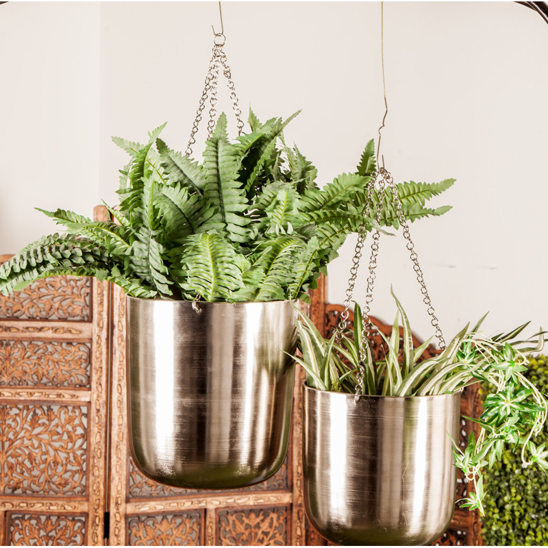 Elegant Silver-Tone Iron Hanging Planter Duo