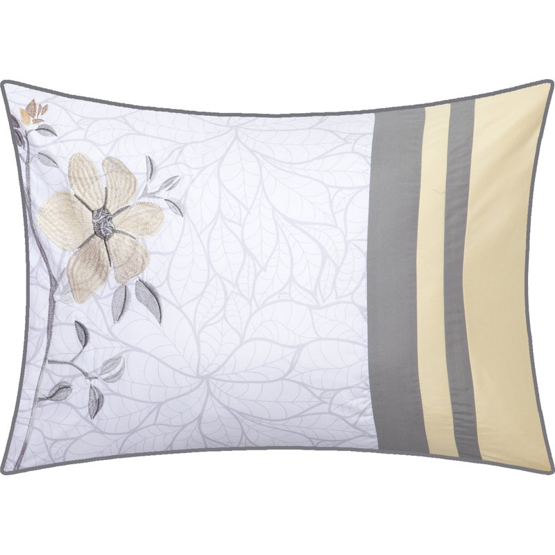 Queen Gray Microfiber Floral Embroidered Comforter Set