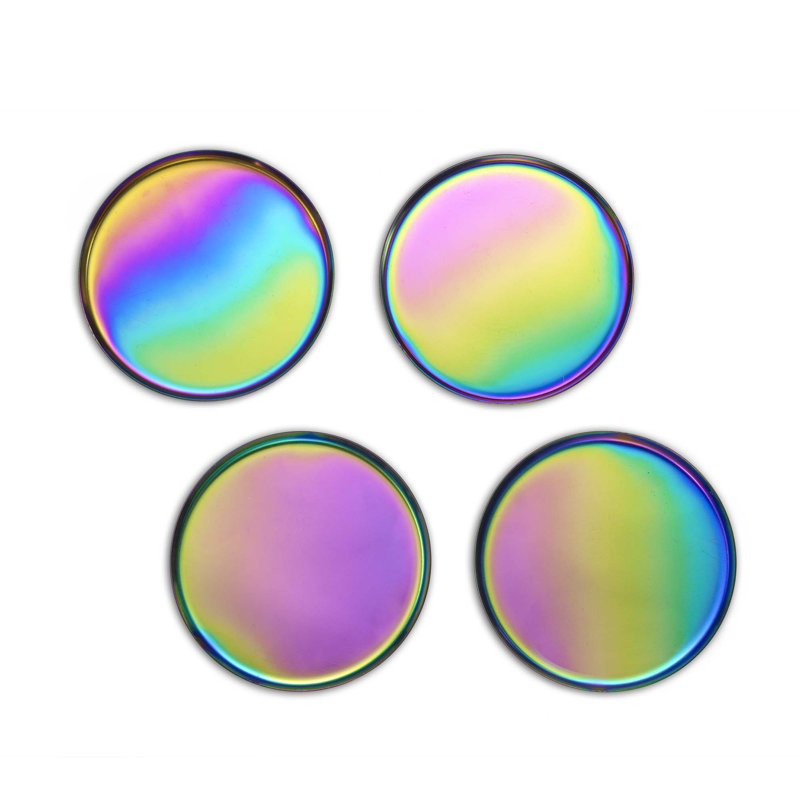 Iridescent Round Glass 4-Piece Coaster Set