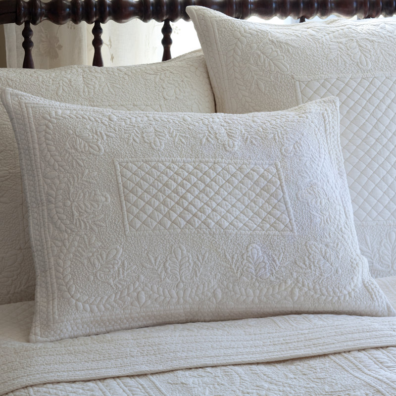 Abigail White Cotton Standard Sham with Intricate Embroidery