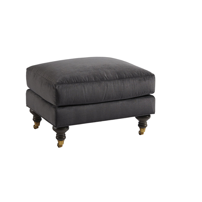 Oxford Dark Gray Upholstered Ottoman with Brass Casters
