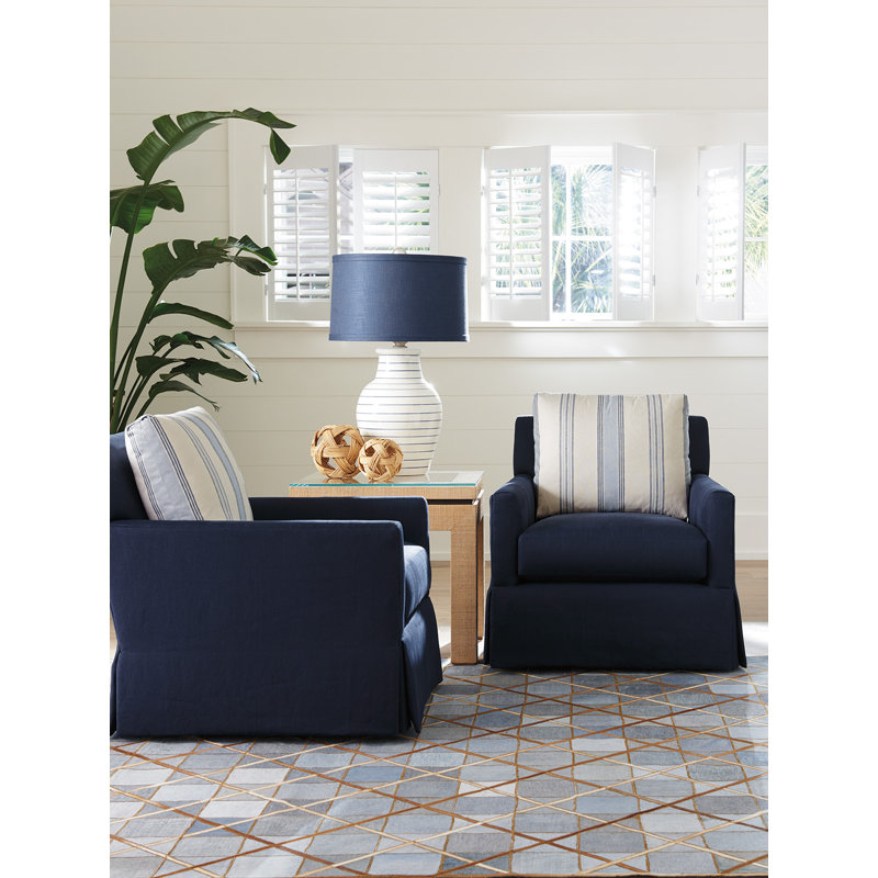 Barclay Butera Blue Swivel Accent Chair with Ultra Down Cushion