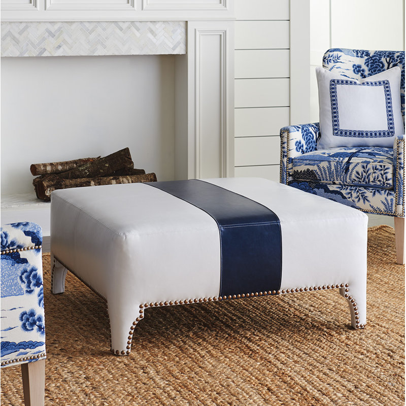 Sheffield White and Blue Leather Cocktail Ottoman