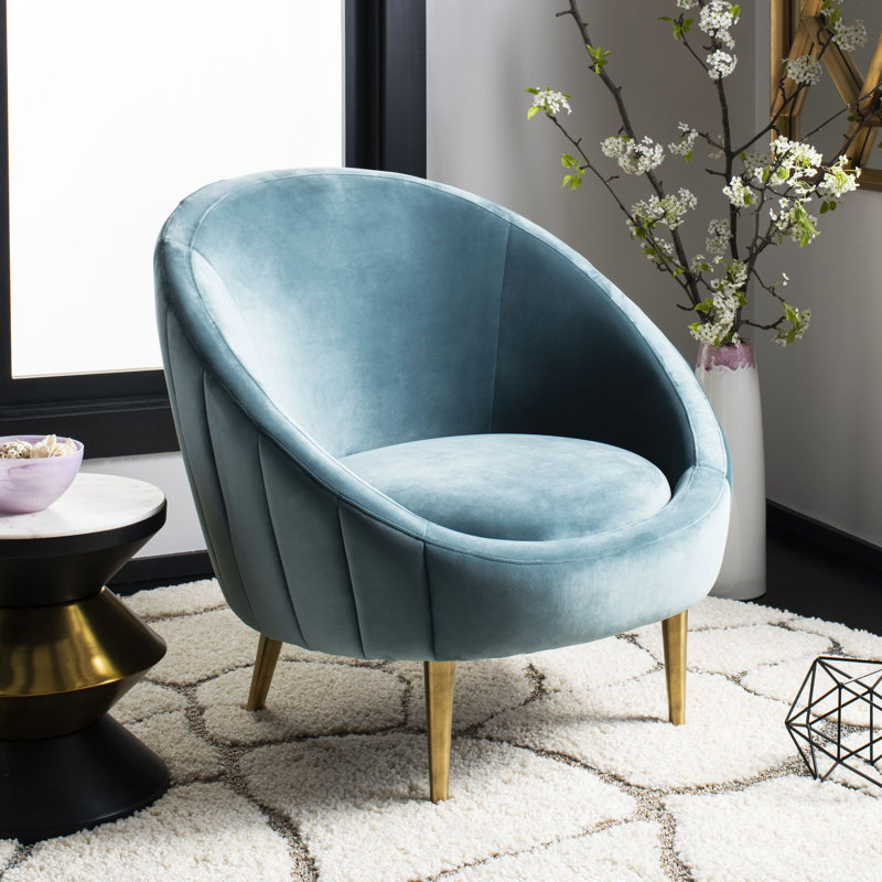 Razia Seafoam Velvet Barrel Arm Chair with Wood Legs