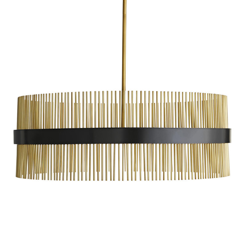 Antique Brass and Black Drum 12-Light Chandelier