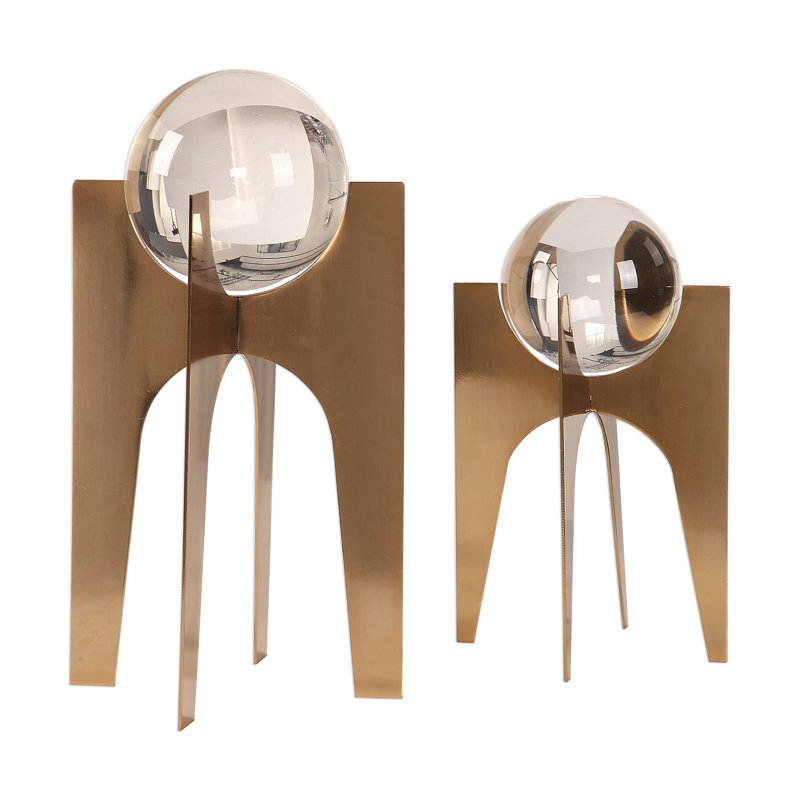 Clear and Copper Bronze Metal 2-Piece Water Globe Set