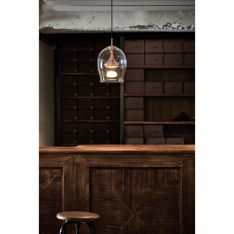 Elegant Copper Moai LED Pendant Light with Teardrop Glass Shade