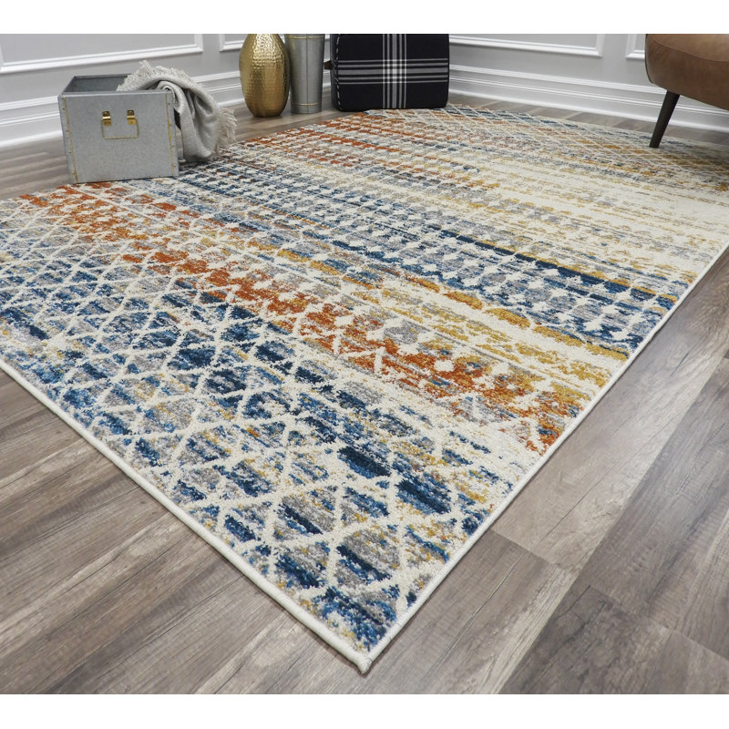 Amelie Ivory Abstract Vintage Synthetic Round Rug, 8'x10'