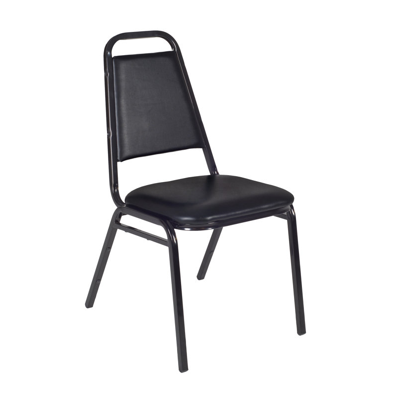 Sleek Black Vinyl and Metal High-Back Stackable Chair Set