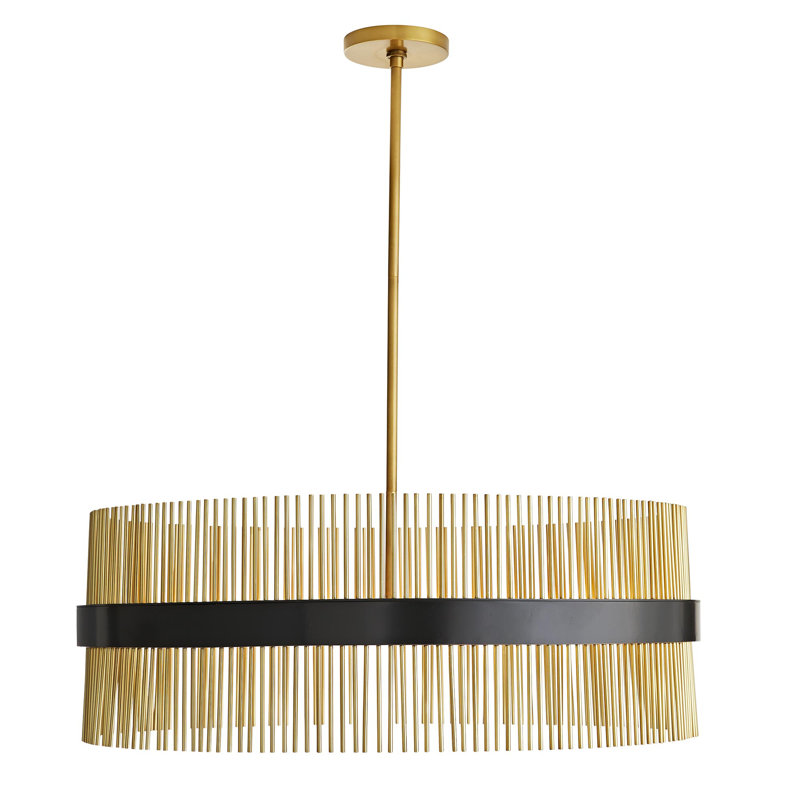 Antique Brass and Black Drum 12-Light Chandelier