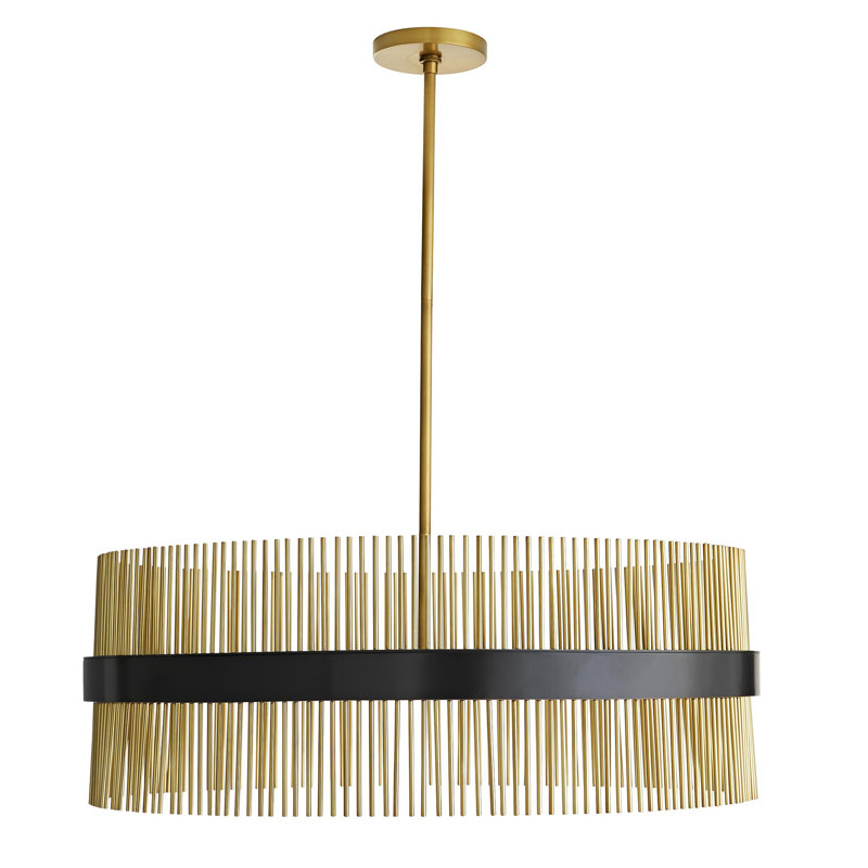 Antique Brass and Black Drum 12-Light Chandelier