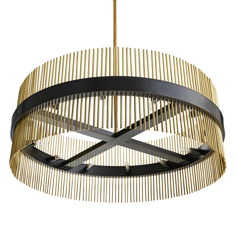 Antique Brass and Black Drum 12-Light Chandelier