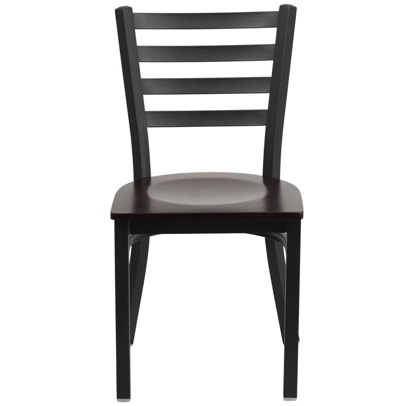 High Ladderback Walnut Wood Seat with Black Metal Frame Chair